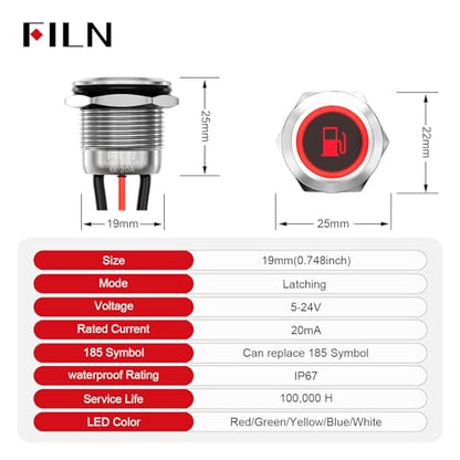 2PCS 19mm LED Latching Push Button Switch 12V 24V IP67 White - color: White, size: Silver shell-Latching