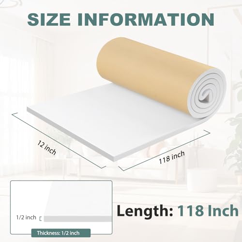FONUNO Neoprene Foam Padding with Adhesive Closed Cell Foam, White - color: White, size: 12" Wide x 118" Long x 1/2" Thick