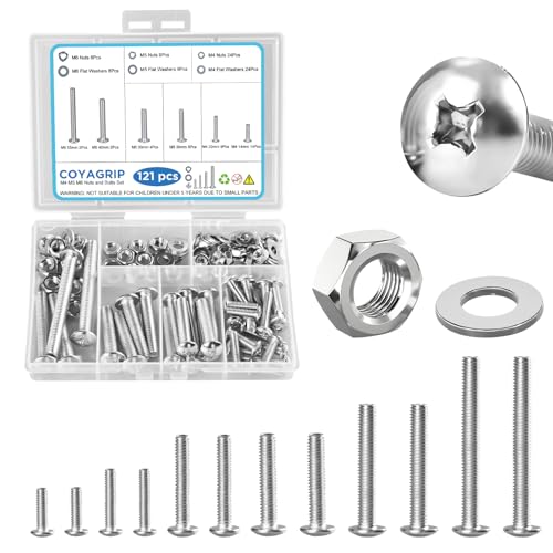 121PCS Nuts and Bolts Assortment Kit, M4 M5 M6 Phillips Head Machine Screws Assorted Set with Storage Case, Small Metric Bolts Nuts and Flat Washers Kit - color: Silver, size: 121PCS-M4 M5 M6