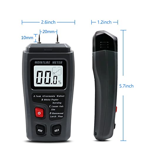 Digital Wood Moisture Meter Wood Humidity Tester Hygrometer Timber Damp Detector Large LCD Display (Grey) - color: Grey