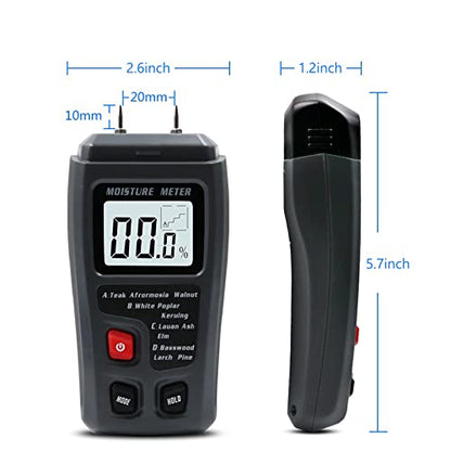 Digital Wood Moisture Meter Wood Humidity Tester Hygrometer Timber Damp Detector Large LCD Display (Grey) - color: Grey