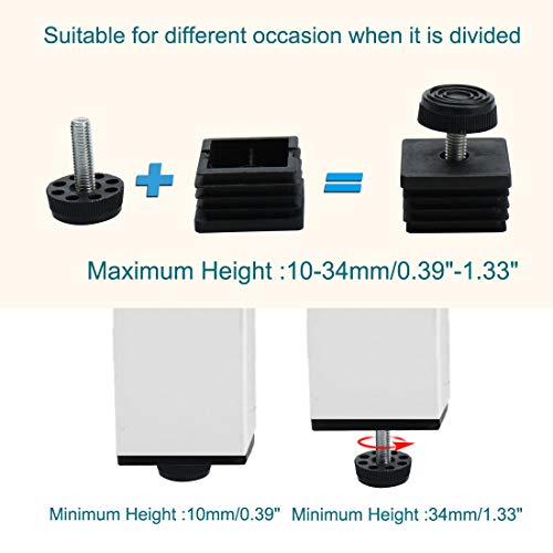 uxcell Leveling Feet 25 x 25mm Square Insert Furniture Adjustable Leveler 4 Sets
