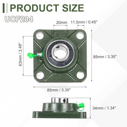 uxcell UCF204 Pillow Block Bearings, 20mm Bore Self Alignment, Solid Cast Iron Base, Chrome Steel Square Flange Mounted Pillow Block Ball Bearing, (ABEC3) - size: UCF204 (20mm)