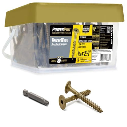 Power Pro TimberWood Structural Screws, 5/16in x 2-1/2in, 250 Pieces Bronze - color: Bronze, size: 5/16 inch x 2-1/2 inch, style: 250pc