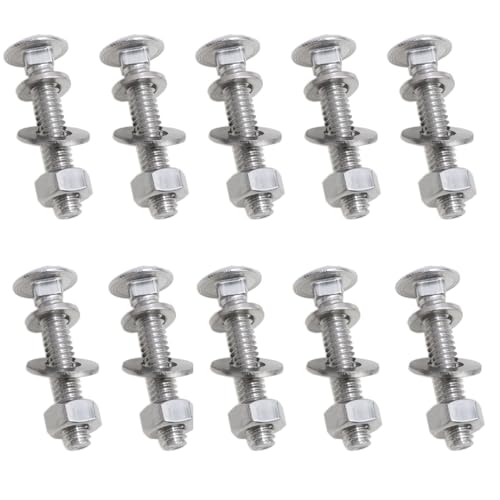 Stainless Steel 18-8 Full Thread Coverage 1/4-20 x1-1/2 Carriage Bolts and Nuts Kit Square Bolt T Slot Bolts Head Bolts Header Bolts Hexagon Nut Spring Washer and Flat Washer Silver 10 Set