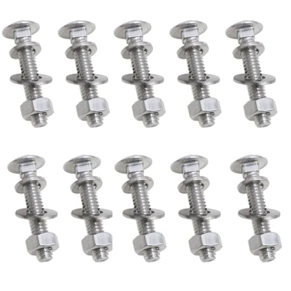 Stainless Steel 18-8 Full Thread Coverage 1/4-20 x1-1/2 Carriage Bolts and Nuts Kit Square Bolt T Slot Bolts Head Bolts Header Bolts Hexagon Nut Spring Washer and Flat Washer Silver 10 Set