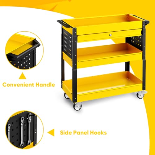 4 Tier Rolling Tool Cart, 400LBS Heavy Duty Tool Service Cart - color: Yellow