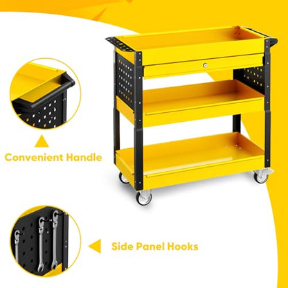 4 Tier Rolling Tool Cart, 400LBS Heavy Duty Tool Service Cart - color: Yellow