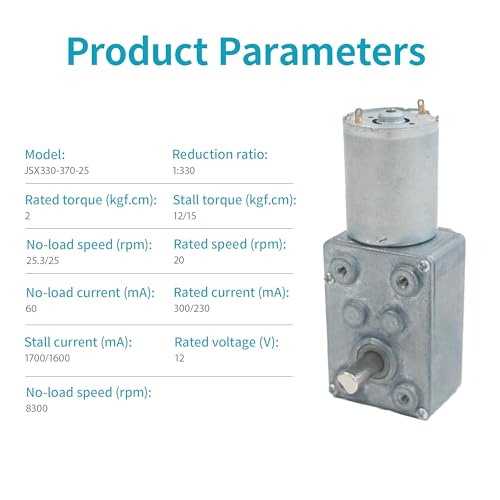 DC 12V 25RPM 2Kg.cm 6mm Single Shafts Self-Locking Reversible Worm Gear Motor with Cable, High Torque Speed Reduction Motor, Turbine Electric Gearbox Motor JSX330-370 - size: 12v 25rpm