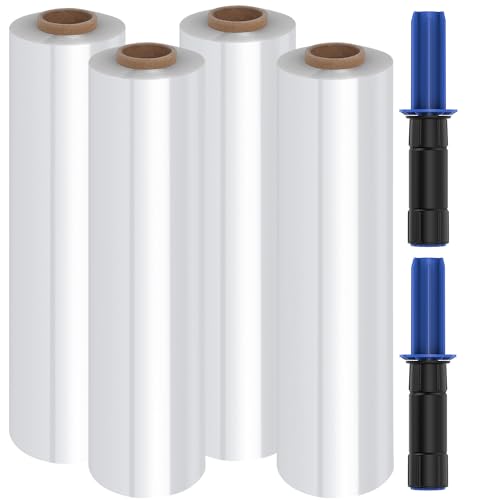 Stretch Warp Film- FugaCity 4 Pack Heavy Duty Shrink Wrap Roll with Handles 15" x 1000 Feet, 60 Gauge Industrial Strength for Pallet Wrap, Furniture Wrapping Moving & Protection - size: 4 Pack(with Handles)
