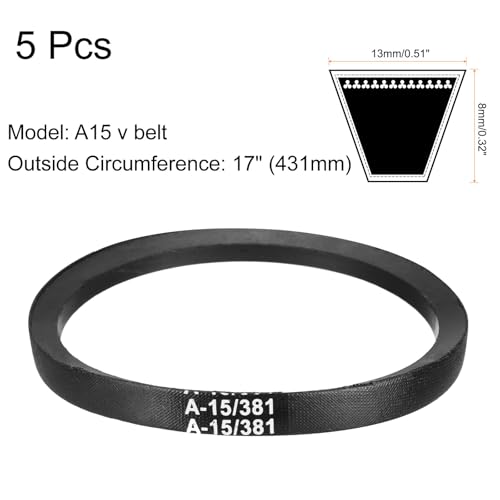 uxcell 5Pcs A15 Classic Wrapped Rubber V-Belt, 17" Lo x 0.51" W x 0.32" H - size: A15