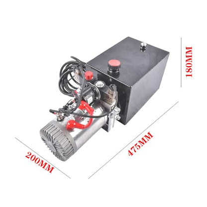 8 Quart Hydraulic Power Unit 1.6kW Power, 12V DC Double Acting Hydraulic Pump for Dump Trailer Car Lifting, Hydraulic Pump Power Unit Steel (GC01) & Aluminium Alloy with Metal Oil Reservoir - size: 8 Quart；Double Acting