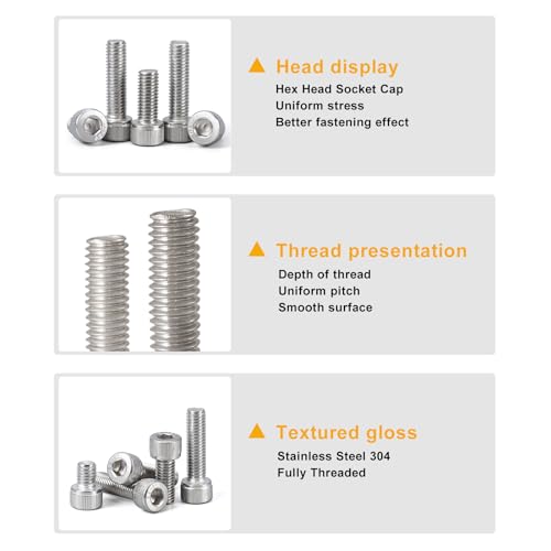M6 x 10mm 20mm 30mm 40mm Hex Socket Head Cap Screws Bolts and Nuts, Stainless Steel 304, Bright Finish, Metric Allen Drive, Fully Thread, Assortment Kit 80PCS - size: Socket M6x10-40mm+Nuts