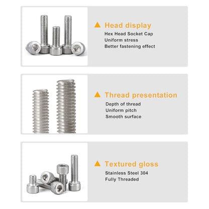 50PCS M6 x 50mm 60mm 70mm 80mm, Hex Socket Head Cap Screws Bolts Nuts Kit, Stainless Steel 304, Metric Allen Drive, Fully Threaded - size: Socket M6x50/60/70/80mm