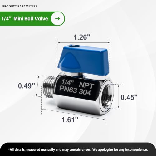 3 Pack 1/4" Mini Ball Valve, 304 Stainless Steel FNPT x MNPT Shut Off Valve - size: 0.25 Inch
