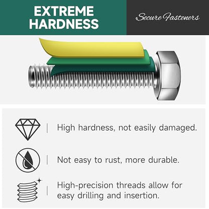 1/4-20 x 1-1/4" Hex Head Bolts Screws with Nuts, Flat & Lock Washers, 304 Stainless Steel Bolts and Nuts External Hex Drive Full Threaded 1/4 Bolt (10Sets) - color: Silver, size: 1/4 x 1-1/4"