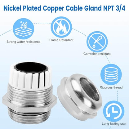 4 Pcs 3/4" NPT Nickel-Plated Copper Cable Gland - style: 3/4" NPT