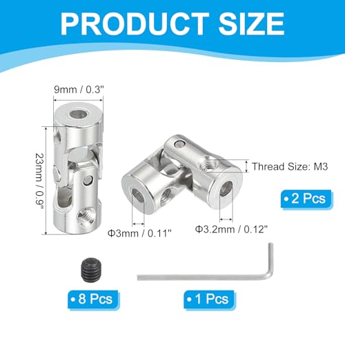 PATIKIL Rotatable Universal Steering Shaft 3mm to 3.2mm Inner Dia, 4 Pcs U Joint Shaft Coupling U Joints Coupler Connector Accessories with M3 Screws for Motor Model Robots - size: 3mm to 3.2mm
