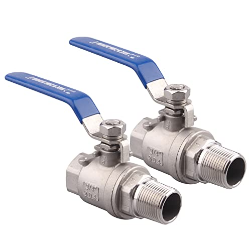 DERNORD 2 Pack Full Port Ball Valve 3/4 Inch - Male x Female Stainless Steel 304 Heavy Duty for Water, Oil, and Gas, 1000WOG - size: 3/4 Inch NPT, style: Pack of 2