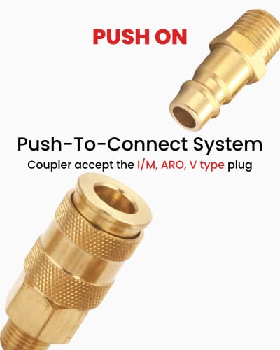 Pro High Flow Coupler and Plug Kit (7 Piece), V Style, 1/4 Inch NPT, Solid Brass Quick Connect Air Fittings Set - size: Coupler and Plug Kit 7 Piece