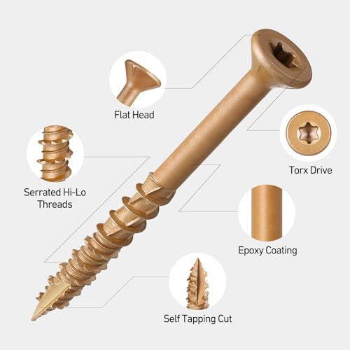 Deck Screws #6 x 1 Inch, 300 PCS Wood Screws Torx Drive Head for Outdoor Decking Wood Fence, Exterior Epoxy Coated Brown Finish with T15 Star Bit - size: #6x1"