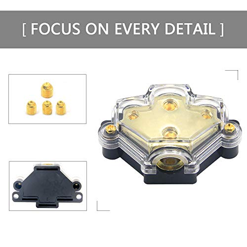 3 Way Power Distribution Block, 0/2/4 AWG Gauge in, 4/8 Gauge Out, Car Audio Stereo Amp Distribution Connecting Block for Audio Splitter (1 in 3 Out) - size: 3 Way