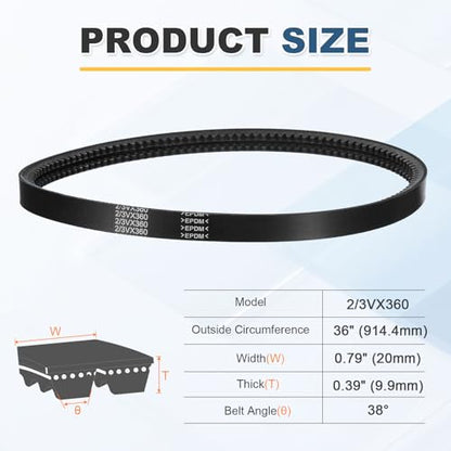 uxcell 2/3VX360 EPDM V-Belt, 2 Banded, 36" Outer Circ x 0.79" W x 0.39" Thk - size: 2/3VX360
