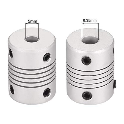 uxcell 5mm to 6.35mm Aluminum Alloy Shaft Coupling Flexible Coupler Motor Connector Joint L25xD19 Silver,5pcs