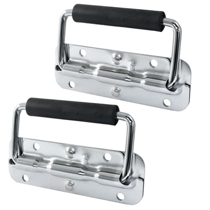 Spring Loaded Handle, 120mm / 4.7 Inch Heavy Duty Folding Handle with Durable Rubber Grip for Toolboxes, Cabinets, Easy to Install, 2Pcs - size: 120mm