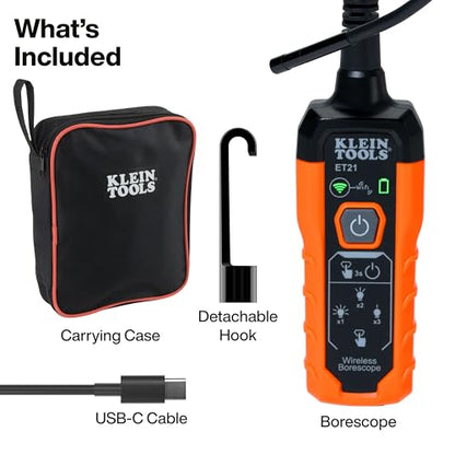 Klein Tools ET21 WiFi Borescope with Light, 5.5 mm 5-Foot Waterproof Snake - size: 5 Ft 0.22 in High Flex Snake