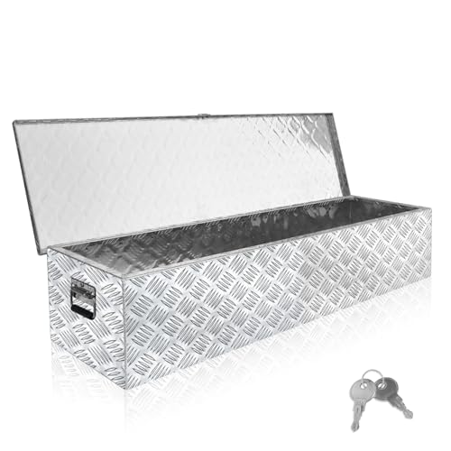 49x13x10 Inch Heavy Duty Pickup Storage Box Diamond Plate Portable Toolboxes Aluminum Underbody Truck Tool Box with Buckle Lock and Keys Suitable for Truck Bed Pickup RV Trailer - size: 49" L x13" W x10" H