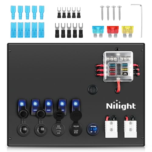 Nilight 12V/24V Camping Electrical System Centre Battery Power Control Box Fuse Block Switches Cigar Socket Voltmeter USB Charger Anderson Connector Ideal for RV Car Canopy Caravan Camper Trailer Van - color: 12V/24V Camping Electrical System Box
