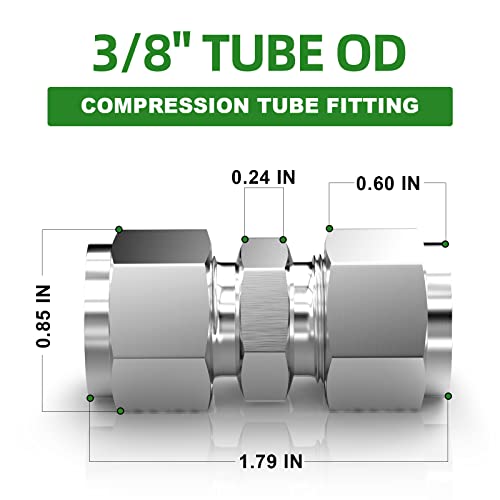 TAISHER 5PCS 304 Stainless Steel Compression Tube Pipe Fitting Connector, 3/8" Tube OD x 3/8" Tube OD Straight Adapter - size: 3/8" OD