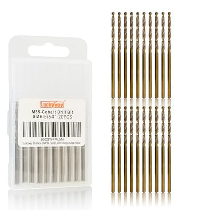 Luckyway 5/64" Cobalt Drill Bit (20 Pcs), Jobber Length Twist Drill Bit Set for Hard Metal, Stainless Steel, Cast Iron, Wood and Plastic, with Storage Case - style: 5/64" (20Pcs) Cobalt Drill Bits