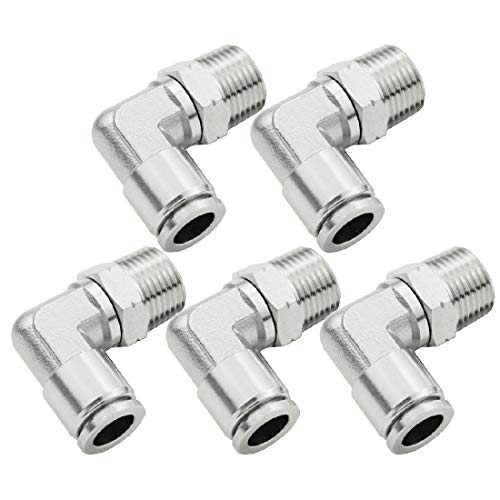 Beduan Push to Connect Fitting Elbow, 1/4" Tube OD x 1/8" NPT Male 90 Degree Elbow Adapter 304 Stainless Steel Air Union Fitting (Pack of 5) - size: 1/4"Tube OD-1/8"NPT, style: 5Pcs