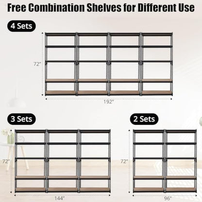 GarveeTech Heavy Duty Garage Shelving Unit, 48 in L x 18 in D x 72 in H - color: Black, size: 48" L x 18" W x 72" H