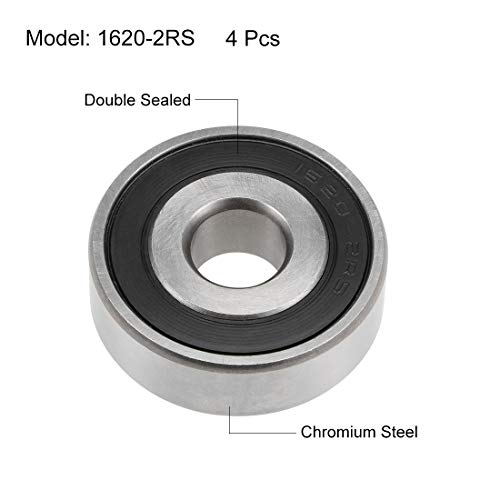 uxcell 1620-2RS Deep Groove Ball Bearings Z2 7/16 X 1-3/8 X 7/16inch Double Sealed Chrome Steel 4 Pcs - size: 7/16"x1-3/8"x7/16"