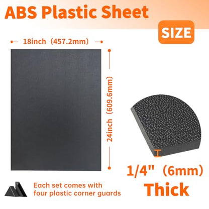 Black ABS Plastic Sheet 1/4 Inch Thick 18" x 24" (1-Pack) Textured & Smooth - size: 18" x 24", 1/4" Thick