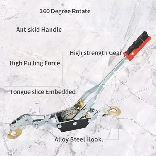 4 Ton/8800lbs Come Along Winch, Dual Gear Power Puller, Heavy Duty Hand Puller with 2 Hooks Steel Cable & Anti Skid Handle,Automotive Hoist Winch Puller for Moving Boats,Construction,Transport - size: 4T/8800LBS