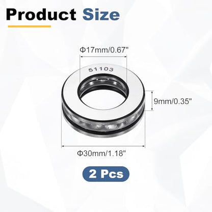 uxcell 2Pcs Thrust Ball Bearings, 17mm Bore 30mm OD 9mm Thick 51103 ABEC5 - size: 51103 17mm x 30mm x 9mm
