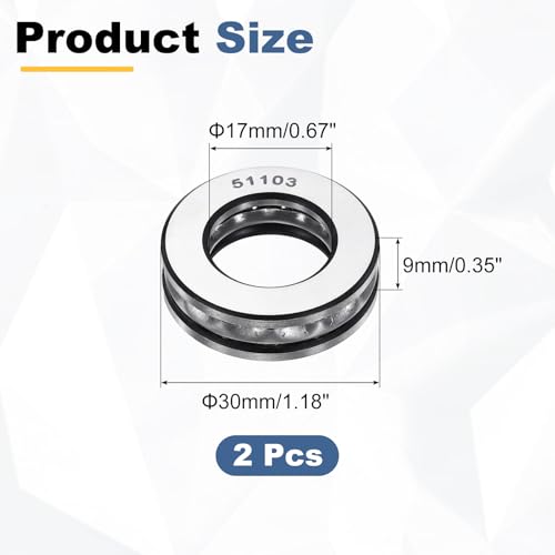 uxcell 2Pcs Thrust Ball Bearings, 17mm Bore 30mm OD 9mm Thick 51103 ABEC5 - size: 51103 17mm x 30mm x 9mm