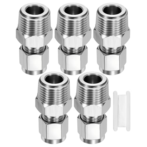 5 Pack 1/4"OD Compression x 3/8" NPT Male Union Coupling Connector - size: 1/4"OD Compression x 3/8" NPT Male