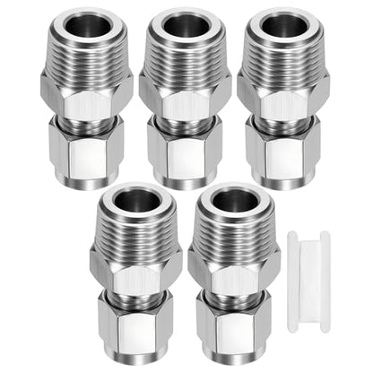 5 Pack 1/4"OD Compression x 3/8" NPT Male Union Coupling Connector - size: 1/4"OD Compression x 3/8" NPT Male