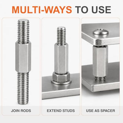 12 Pack 3/8-16 UNC Coupling Nuts, 304 Stainless Rod Couplers - color: Stainless Steel, size: 3/8-16 x 1-3/4"