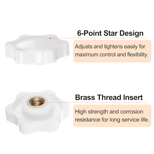 HARFINGTON 6pcs Star Knobs M8 Female Thread 32mm 6-Point Plastic Head Brass Insert Non-Through Hole Screw-in Threaded Hand Knob Clamping Handle, White - color: White, size: M8 x 32mm