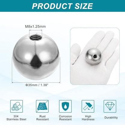 PATIKIL M8x35mm Ball Nuts Knob, 1pcs 304 Stainless Steel Round Solid Blind Hole Decorative Screw Cap Cover Machinery Handle Hardware - size: M8x35mm