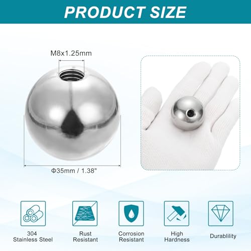 PATIKIL M8x35mm Ball Nuts Knob, 1pcs 304 Stainless Steel Round Solid Blind Hole Decorative Screw Cap Cover Machinery Handle Hardware - size: M8x35mm