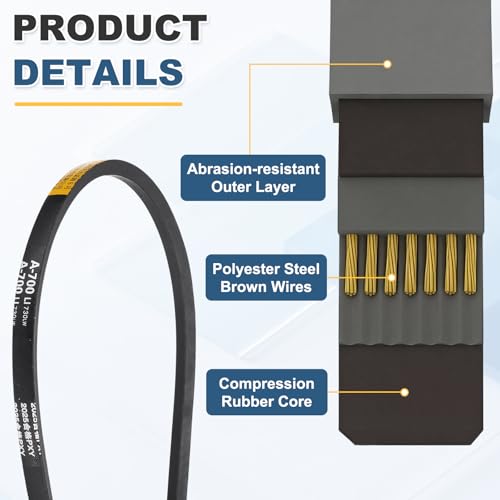 uxcell 3Pcs A700 Rubber V-Belt, 700mm Li x 13mm W x 8mm T, Classic Wrapped - size: A700