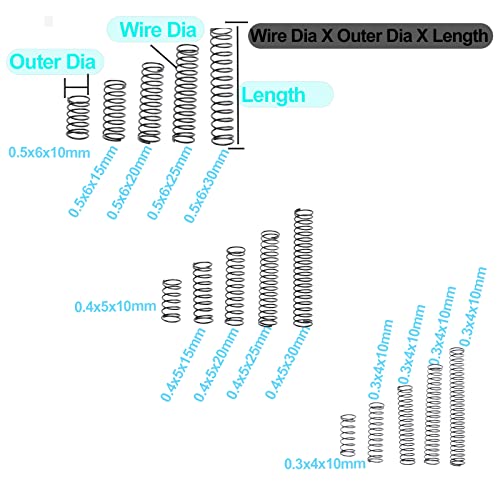 CO-RODE 240pcs 15 Sizes Compression Springs Assortment Kit, Mini Stainless Steel Springs for Repairs, 0.39" to 1.18" Length, 0.16" - 0.23" OD, 10mm - 30mm Length, 4-6mm OD