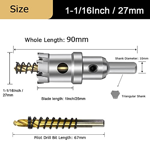 1-1/16'' Tungsten Carbide Tipped Hole Saw Drill Bit for Hard Metal Steel - size: 27mm | 1-1/16''
